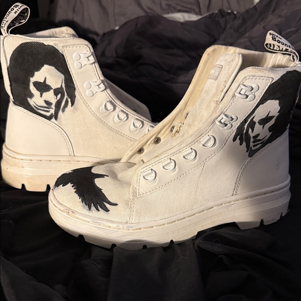 Dr. Martens White Canvas Boots with the Crow